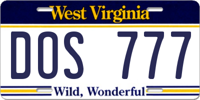 WV license plate DOS777