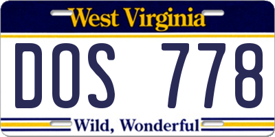 WV license plate DOS778