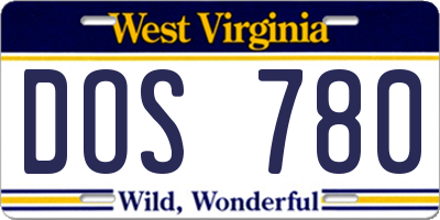 WV license plate DOS780