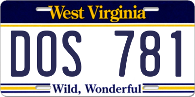 WV license plate DOS781