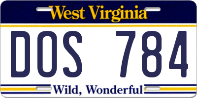 WV license plate DOS784