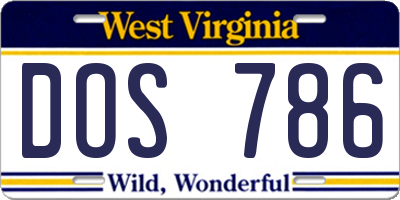 WV license plate DOS786