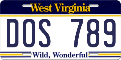 WV license plate DOS789
