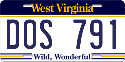 WV license plate DOS791