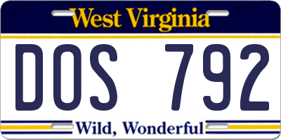 WV license plate DOS792