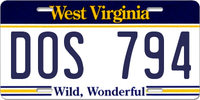 WV license plate DOS794