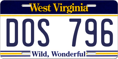 WV license plate DOS796