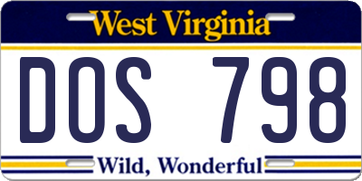 WV license plate DOS798