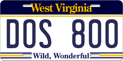 WV license plate DOS800