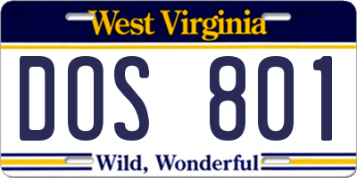 WV license plate DOS801