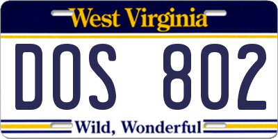 WV license plate DOS802