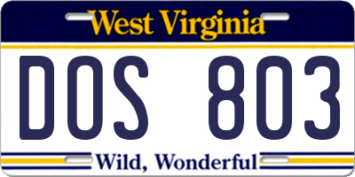 WV license plate DOS803