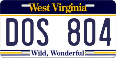WV license plate DOS804