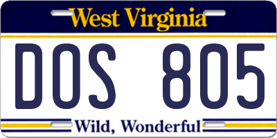WV license plate DOS805