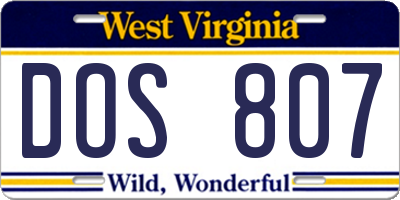 WV license plate DOS807