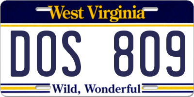 WV license plate DOS809