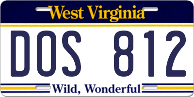 WV license plate DOS812