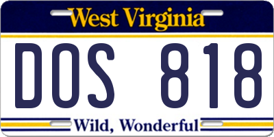 WV license plate DOS818