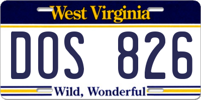 WV license plate DOS826