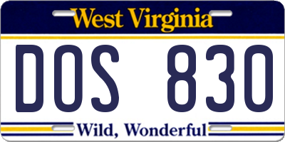 WV license plate DOS830
