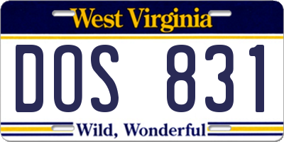 WV license plate DOS831