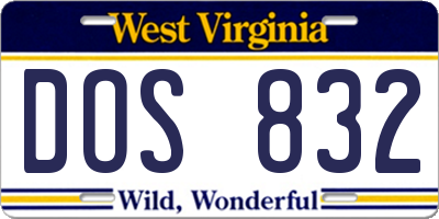 WV license plate DOS832
