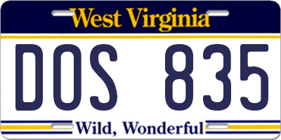 WV license plate DOS835