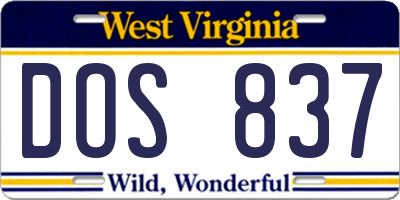 WV license plate DOS837