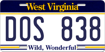 WV license plate DOS838