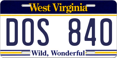 WV license plate DOS840