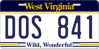 WV license plate DOS841