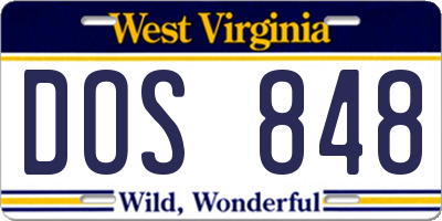 WV license plate DOS848