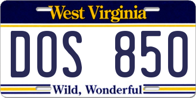 WV license plate DOS850