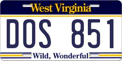 WV license plate DOS851