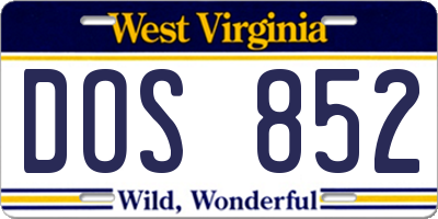 WV license plate DOS852