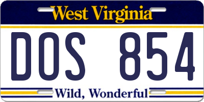 WV license plate DOS854