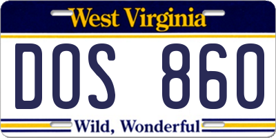 WV license plate DOS860
