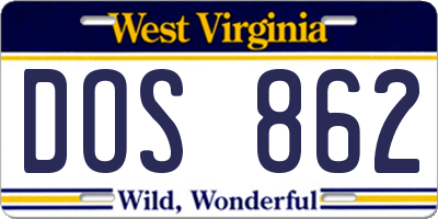 WV license plate DOS862