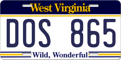 WV license plate DOS865