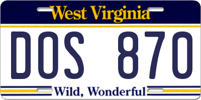 WV license plate DOS870