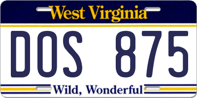 WV license plate DOS875