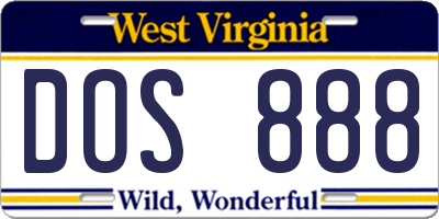 WV license plate DOS888