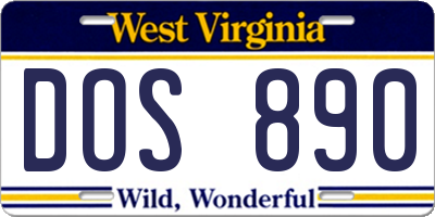 WV license plate DOS890