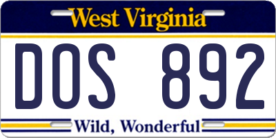 WV license plate DOS892