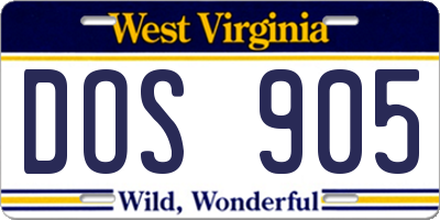 WV license plate DOS905