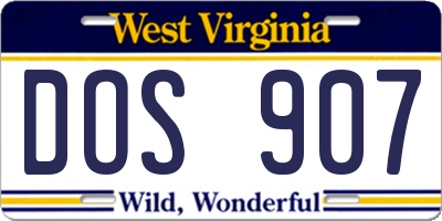WV license plate DOS907