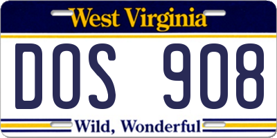 WV license plate DOS908