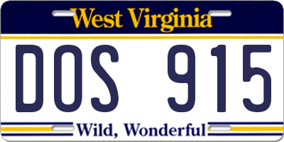 WV license plate DOS915