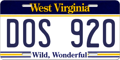 WV license plate DOS920