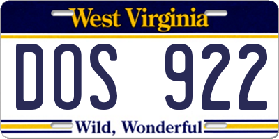 WV license plate DOS922